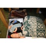 THREE TRAYS OF SUNDRIES TO INCLUDE FURS, KNITTED BLANKET, DOLL A/F, ETC.