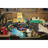 A TRAY OF PLAYWORN DIECAST AND OTHER VEHICLES TO INCLUDE TONKA,