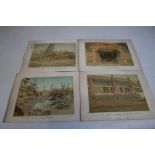 FOUR COLOURED PRINTS OF JAPANESE SCENES comprising No. 70 "Two Stone Basins for holy water (Omizuya)
