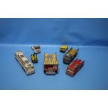 SEVEN MIXED DINKY VEHICLES to include Aveling Baford Centaur Dump truck, Vega Major luxery coach,