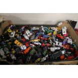 A BOX OF DIECAST VEHICLES MAINLY CARS AND VANS BY CORGI, MATCHBOX, LLEDO ETC. (TRAY NOT INCLUDED)