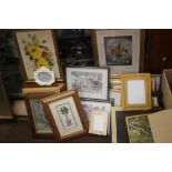 A QUANTITY OF PICTURES, PRINTS AND PHOTO FRAMES