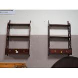 A PAIR OF MODERN MAHOGANY HANGING RACKS WITH A SINGLE DRAWER H- W- CM (2)