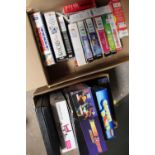 A BOX OF GAMES (CONTENTS NOT CHECKED), MINIONS LUGGAGE BAG ETC