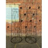 A PAIR OF CIRCULAR WROUGHT GARDEN OBELISKS / SWEET PEA PLANTERS H-182 CM (2)