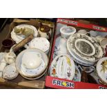 TWO TRAYS OF ASSORTED CERAMICS AND DINNERWARE TO INCLUDE ROYAL WORCESTER EVESHAM