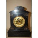 A ANTIQUE SLATE AND MARBLE MANTEL CLOCK