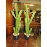 A PAIR OF MODERN FAKE CACTI PLANTS