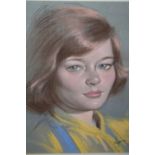 A FRAMED AND GLAZED PASTEL PORTRAIT STUDY OF A YOUNG WOMEN SIGNED WYMM - 30.5 CM BY 38 CM