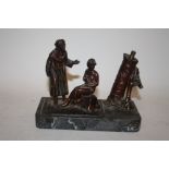 A COLD PAINTED BRONZE FIGURATIVE TABLE LIGHTER ON MARBLE BASE