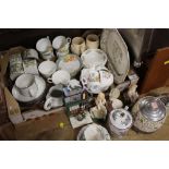 A TRAY OF ASSORTED CHINA TO INCLUDE AYNSLEY COTTAGE GARDEN CUPS AND SAUCERS, WADE ETC