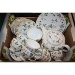 A BOX OF WEDGWOOD WILD STRAWBERRY PATTERN CHINA TO INCLUDE A TEAPOT