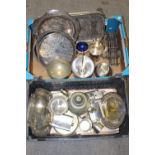 TWO TRAYS OF METALWARE TO INCLUDE SILVER PLATED WARE