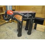 AN UNUSUAL EBONISED AND PAINTED ELEPHANT STAND H-46 L-55 CM