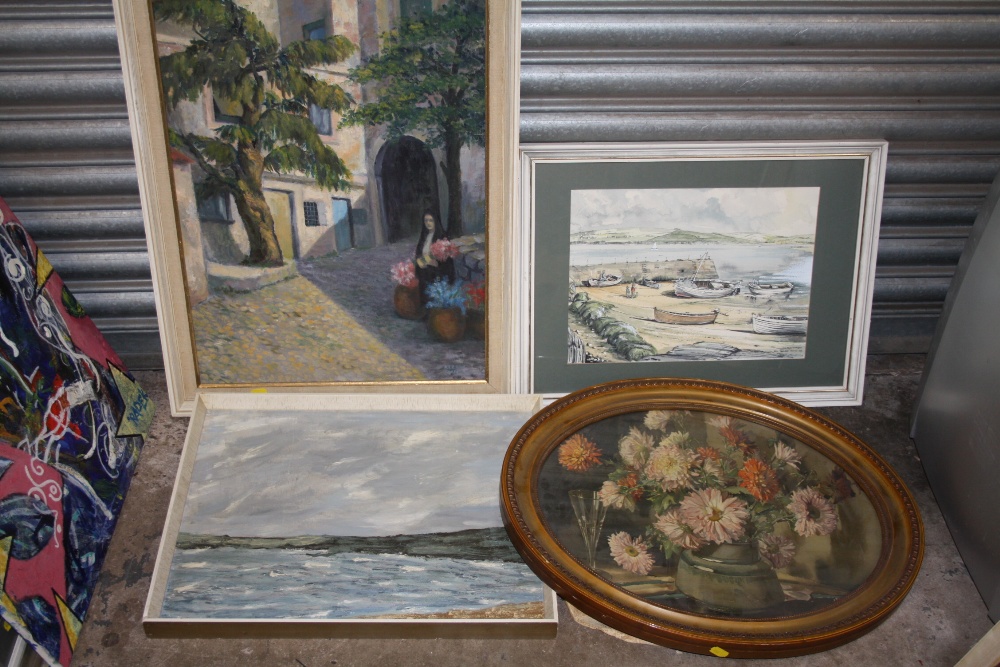 A FRAMED OIL ON BOARD DEPICTING A SEATED LADY, TOGETHER WITH AN OIL ON BOARD OF A SEASCAPE, TOGETHER