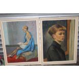 A FRAMED OIL ON BOARD PORTRAIT STUDY OF A LADY SIGN L ARROWSMITH TOGETHER WITH A OIL OF A SEATED