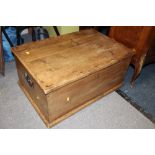 A VINTAGE PINE TWIN HANDLED LIDDED BOX H 34 CM, W 74 CM, D 50 CM