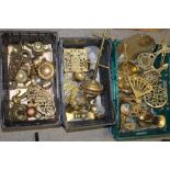 THREE TRAYS OF ASSORTED BRASSWARE ETC