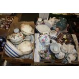 THREE BOXES OF ASSORTED CHINA AND CERAMIC TO INCLUDE CABINET PLATES, FLORAL TEA AND COFFEE POTS -