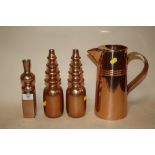 A PAIR OF MODERN COPPER EFFECT VASES TOGETHER WITH ANOTHER AND A COPPER EFFECT JUG (4)