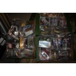 THREE TRAYS OF MARVEL, DC AND OTHER COMICS WITH DIE CAST FIGURES