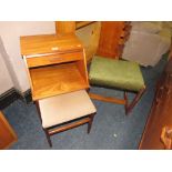 A RETRO TEAK TELEPHONE SEAT / TABLE WITH A RETRO TEAK STOOL (2)