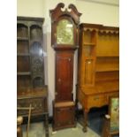 A 19TH CENTURY OAK EIGHT DAY LONGCASE CLOCK BY J.HALL - DESFORD ARCHED BRASS DIAL TWIN WEIGHT /