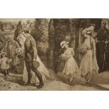 A VINTAGE OAK FRAMED BLACK AND WHITE PRINT OF A MILITARY WEDDING SCENE BY A PEARSE - OVERALL SIZE