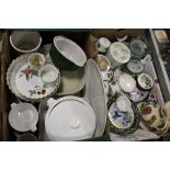 TWO TRAYS OF ASSORTED CERAMICS TO INCLUDE ROYAL WORCESTER, WADE BASS ALE JUG, ROYAL DOULTON ETC