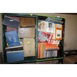 TWO BOXES OF VINTAGE BOOKS TO INCLUDE WAR AND COOKERY INTEREST (PLASTIC TRAYS NOT INCLUDED)