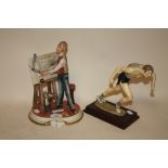 A CAPO DIMONTE LA MEDEA CERAMIC FIGURE TOGETHER WITH A RESIN RUNNING MAN FIGURE WITH SIGNATURE TO