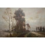 AN UNFRAMED OIL ON CANVAS OF A WOODED RIVER LANDSCAPE SIGNED W GRAY LOWER LEFT A/F 60 CM BY 50 CM