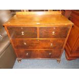 A VINTAGE WALNUT CROSSBANDED FOUR DRAWER CHEST-96 W-92 CM