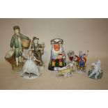 A SPODE TOBY JUG TOGETHER WITH A COLLECTION OF ASSORTED FIGURES TO INCLUDE A STAFFORDSHIRE STYLE DOG