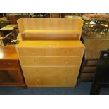 A VINTAGE UTILITY OAK CHEST OF DRAWERS W-104 CM