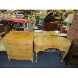 A FRENCH STYLE KIDNEY SHAPED DRESSING TABLE AND BOW FRONTED CHEST (2)