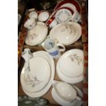 TWO TRAYS OF CERAMICS TO INCLUDE A JOHNSON BROS PART DINNER SERVICE, GLADSTONE CHINA ETC