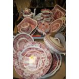 TWO TRAYS OF RED AND WHITE CHINA TO INCLUDE MASONS AND SPODE EXAMPLES