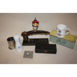 A BOX OF COLLECTABLES TO INCLUDE A CASED 'THE ULTRA LENS', CARVED BONE PIPE RACK IN THE FORM OF A