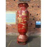 A HUGE AND IMPRESSIVE ORIENTAL STYLE BALUSTER VASE ON SHAPED STAND WITH GILT CHINNOISERIE STYLE