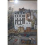 A FRAMED AND GLAZED PASTEL OF AN URBAN SCENE SIGNED JEELOF LOWER RIGHT - 45 CM BY 35 CM