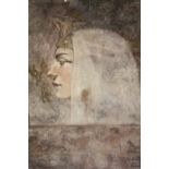 A LARGE MODERN GILT FRAMED EGYPTIAN PORTRAIT PRINT OVERALL SIZE INCLUDING FRAME - 80 CM BY 92 CM