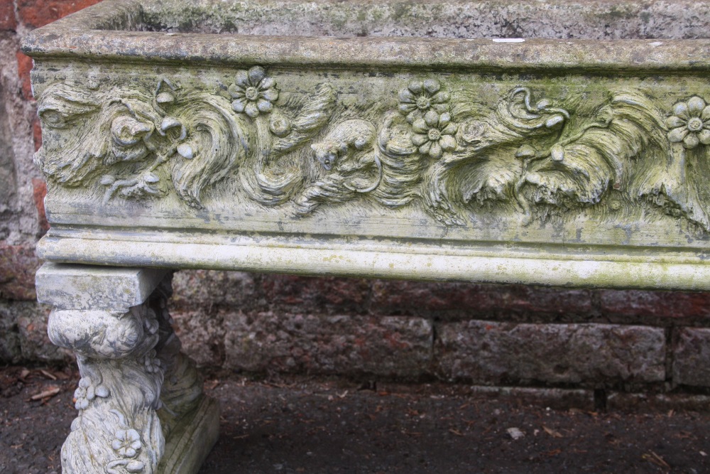 A RECTANGULAR GARDEN PLANTER WITH FLORAL DETAIL ON RAISED FEET - Image 2 of 2