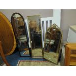 A GILT FRAMED ARCHED WALL MIRROR H-99 CM WITH TWO ADDITIONAL MIRRORS (3)