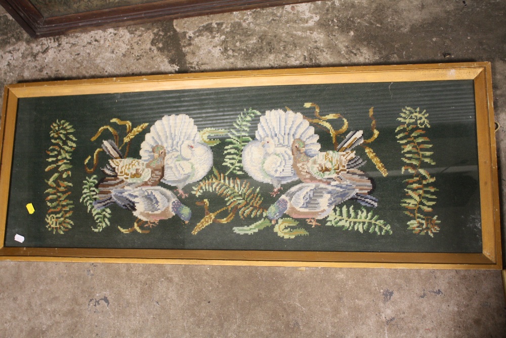 AN ANTIQUE OAK FRAMED AND GLAZED TAPESTRY DEPICTING A WATERMILL TOGETHER WITH A GILT FRAMED - Image 3 of 3