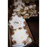 TWO TRAYS OF ROYAL ALBERT OLD COUNTRY ROSES TO INCLUDE A TELEPHONE, CAKE STAND, TRIOS ETC.