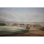 A GILT FRAMED AND GLAZED WATERCOLOUR OF A RURAL LANDSCAPE SIGNED GRAHAM L ADAMS '84 - 54 CM BY 36