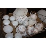 A TRAY OF ASSORTED CHINA TO INCLUDE ADDERLEY, MINTON ETC.