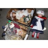 TWO BOXES OF PORCELAIN HEADED DOLLS ETC.