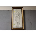 A GILT FRAMED AND GAZED PENCIL DRAWING OF A GEISHA, SIGNED 'ELAINE 76', 52 X 22 CM